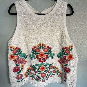 Anthropologie Maeve Crocheted Embroidered Floral Tank